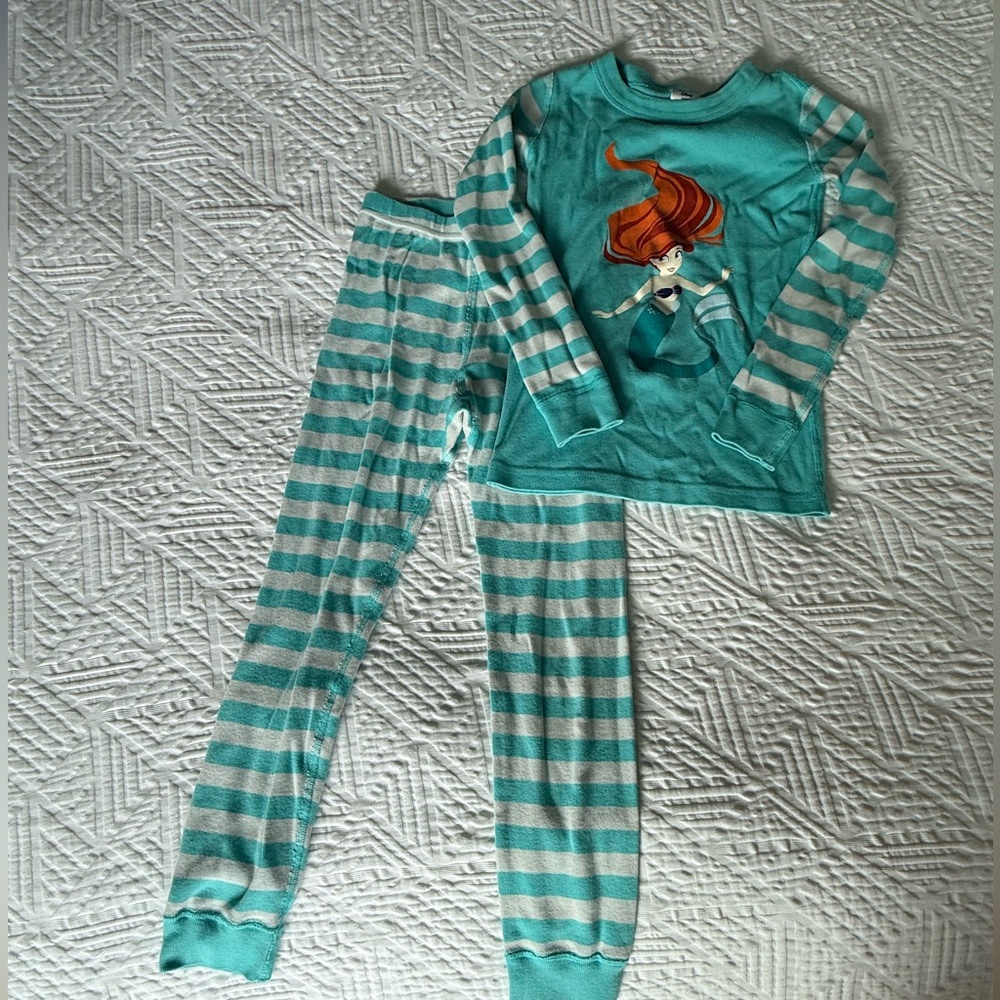 Hanna Andersson + Disney Kids Teal Stripe Little Mermaid Pajama Set